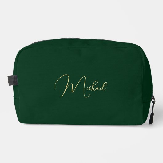 Moderne elegante Green Gold Monogram Travel Cosmet Waschbeutel (Vorderseite)
