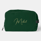 Moderne elegante Green Gold Monogram Travel Cosmet Waschbeutel (Rückseite)