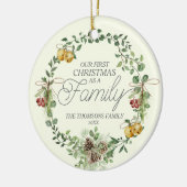 Moderne elegante grüne, botanische, florale Weihna Keramik Ornament (Links)