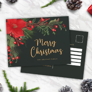 Moderne elegante grüne botanische Weihnachtsfeiern Feiertagspostkarte