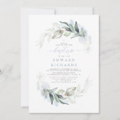 Moderne Elegante Grüne Dusty Blauer Taufe Einladung (Vorderseite)