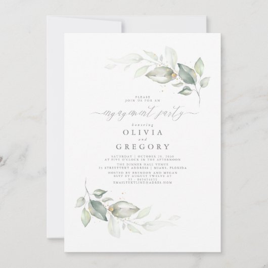 Moderne elegante Grüne Engagement Party Einladung (Vorderseite)