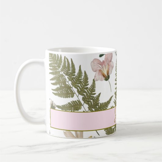 Moderne, elegante grüne Frühlingssonne Blätter und Kaffeetasse (Links)