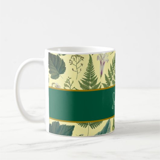 Moderne, elegante grüne Frühlingsstifte und Blätte Kaffeetasse (Links)