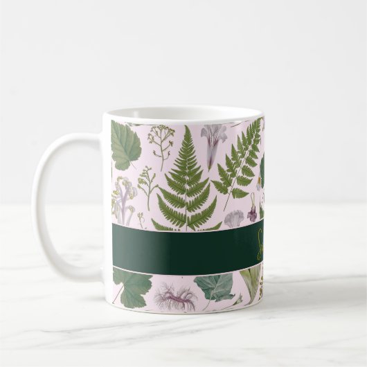 Moderne, elegante grüne Frühlingsstifte und Blätte Kaffeetasse (Links)