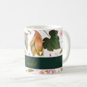 Moderne, elegante grüne Frühlingsstifte und Blätte Kaffeetasse (VorderseiteRechts)