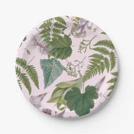 Moderne, elegante grüne Frühlingsstifte und Blätte Pappteller