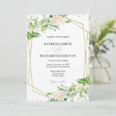 Moderne Elegante Grüne Geometrische Hochzeit Einladung (Stehend Vorderseite)