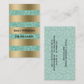 Moderne elegante, grüne Glitzer- und Goldstreifen Visitenkarte (Vorne/Hinten)