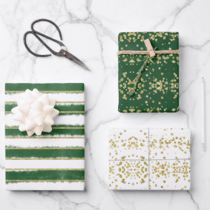 Moderne elegante grüne goldene Weihnachtsfeier Geschenkpapier Set