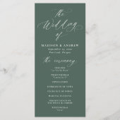 Moderne elegante grüne Hochzeit in Kalligrafie Programm (Vorderseite)