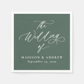 Moderne elegante grüne Hochzeit in Kalligrafie Serviette (Vorderseite)