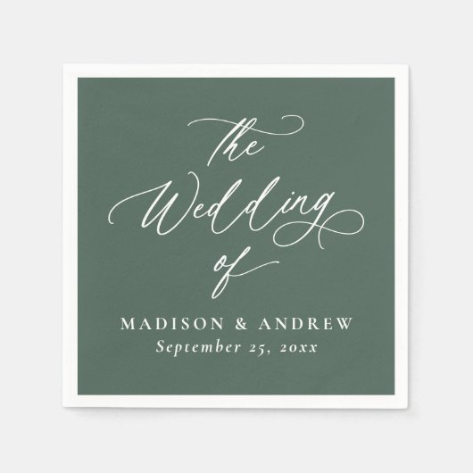 Moderne elegante grüne Hochzeit in Kalligrafie Serviette (Vorderseite)