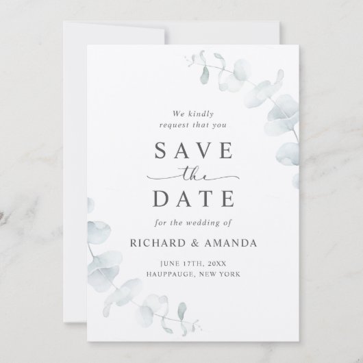 Moderne Elegante Grüne Minimalistische Hochzeit Save The Date (Vorderseite)