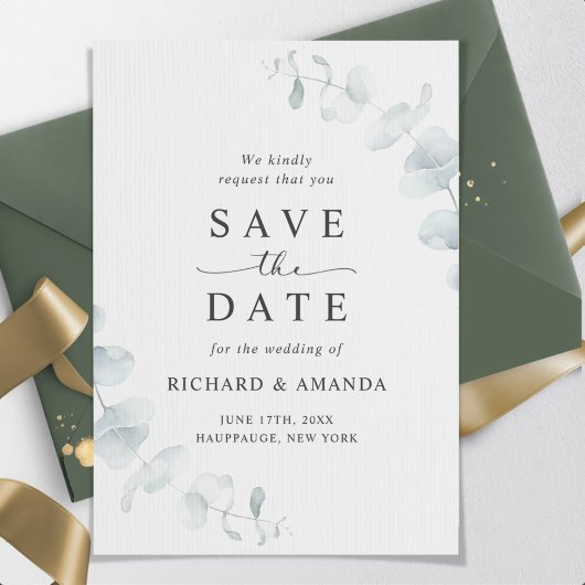 Moderne Elegante Grüne Minimalistische Hochzeit Save The Date