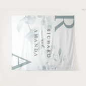 Moderne Elegante Grüne Minimalistische Hochzeit Wandteppich (Vorderseite (Horizontal))