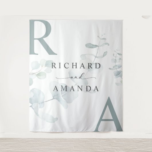 Moderne Elegante Grüne Minimalistische Hochzeit Wandteppich (Vorderseite)