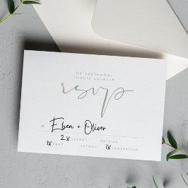 Moderne, elegante, grüne, neutrale weiße Hochzeit RSVP Karte
