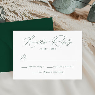 Moderne, elegante grüne Skripthochzeit RSVP Karte