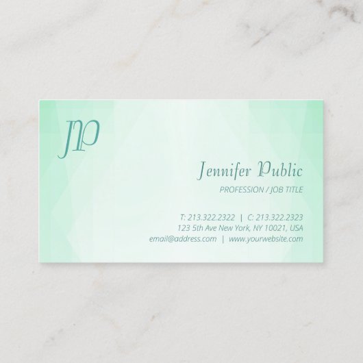 Moderne, elegante, grüne Skriptmonogramm-Vorlage Visitenkarte (Rückseite)