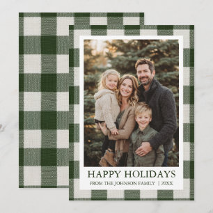 Moderne elegante grüne Weihnachts-Plaid-Familienfo Feiertagskarte