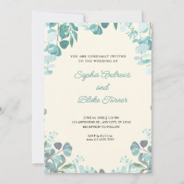 Moderne Elegante Grünpflanzen Gerahmt Gelbe Hochze Einladung