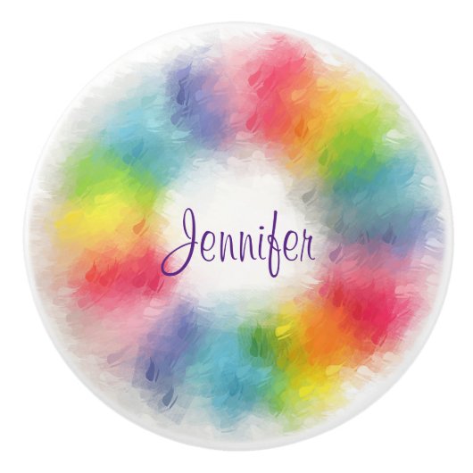 Moderne elegante Handschrift farbenfrohe Vorlage Keramikknauf (Vorderseite)