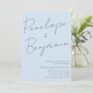 Moderne elegante Handschrift Softblau Hochzeit Einladung