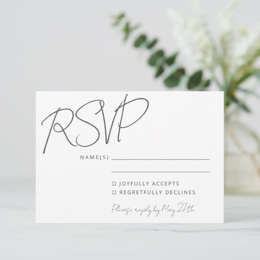 Moderne Elegante Handschrift White Chic Hochzeit RSVP Karte (Stehend Vorderseite)