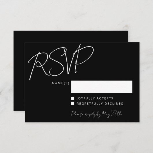 Moderne Elegante Handwriting Black Chic Hochzeit RSVP Karte (Vorne/Hinten)