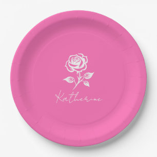Moderne elegante heiße rosa und rose benutzerdefin pappteller