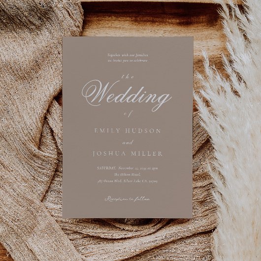 Moderne elegante hellbraune Hochzeit Einladung