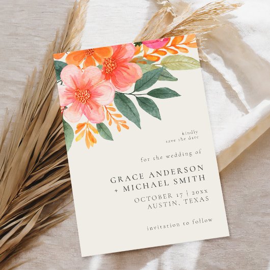 Moderne elegante, helle Blumenhochzeit Save The Date