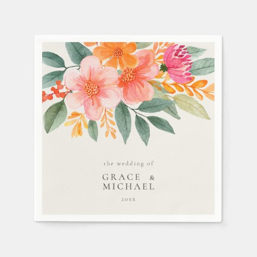 Moderne elegante, helle Blumenhochzeit Serviette (Vorderseite)