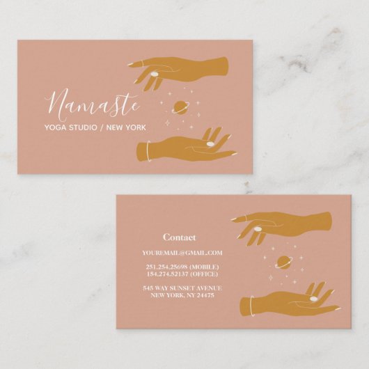 Moderne Elegante Himmelshandbühne Yoga Visitenkarte (Vorne/Hinten)