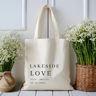 Moderne elegante Hochzeit am See Tragetasche