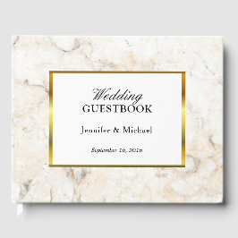 Moderne, elegante Hochzeit aus weißem und goldenem Gästebuch
