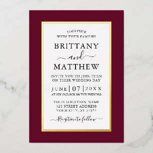 Moderne elegante Hochzeit Burgund Gold Folieneinladung