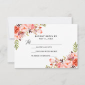 Moderne elegante Hochzeit der Coral Floral RSVP Karte (Rückseite)