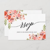 Moderne elegante Hochzeit der Coral Floral RSVP Karte (Vorne/Hinten)