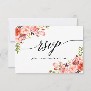 Moderne elegante Hochzeit der Coral Floral RSVP Karte