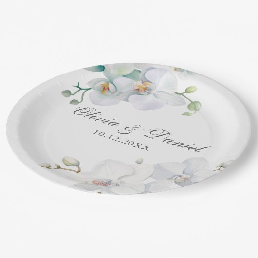 Moderne, elegante Hochzeit der Orchideen Pappteller (Schrägansicht)