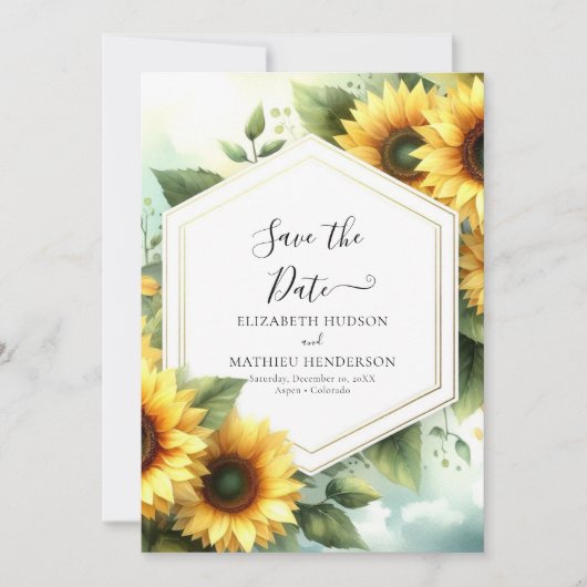 Moderne, elegante Hochzeit der Sonnenblumen Save The Date (Vorderseite)