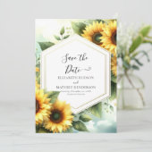 Moderne, elegante Hochzeit der Sonnenblumen Save The Date (Stehend Vorderseite)
