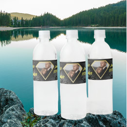 Moderne elegante Hochzeit Golden Diamant Wasserflaschenetikett