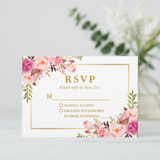 Moderne elegante Hochzeit im Wasser Rosa RSVP Karte (Stehend Vorderseite)