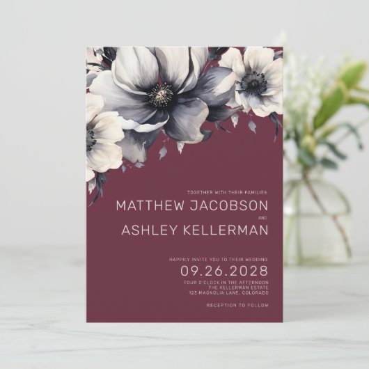 Moderne elegante Hochzeit in Burgund Einladung (Stehend Vorderseite)