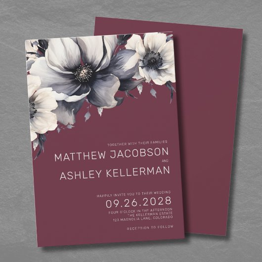 Moderne elegante Hochzeit in Burgund Einladung