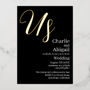 Moderne, elegante Hochzeit in den USA auf schwarz Folieneinladung