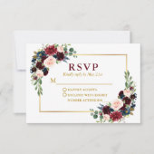 Moderne elegante Hochzeit in Gold Burgund RSVP Karte (Vorderseite)